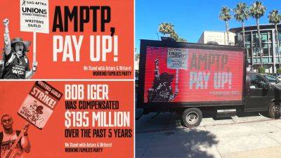 SAG-AFTRA & WGA Message Amplified At AMPTP Headquarters Today With Help From Political Group - deadline.com - county Sherman