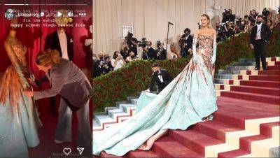 Blake Lively steps over rope at Kensington Palace museum exhibit to fix her displayed Met gown - www.foxnews.com - New York - city Sandberg
