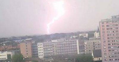 LIGHTNING hits Greater Manchester as region hit by heavy downpours - www.manchestereveningnews.co.uk - Scotland - Manchester - county Denton - county Stockport