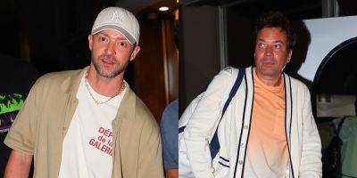 Justin Timberlake & Jimmy Fallon Get to Work at a Recording Studio in New York City - www.justjared.com - New York