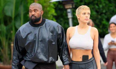 Bianca Censori poses for Kanye West in black micro bikini and leather corset - us.hola.com - Australia - Dubai - county Hand