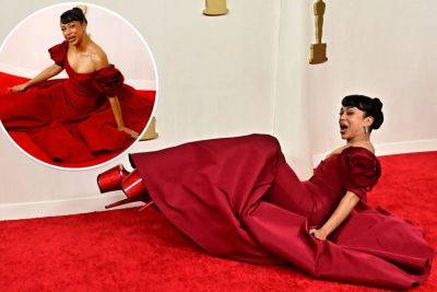 Liza Koshy takes brutal fall on Oscars 2024 red carpet: I pulled a J. Law! - nypost.com